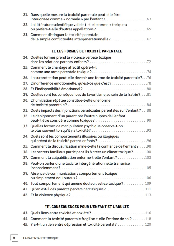 Sommaire du livre La parentalité toxique de Fanny Bauer-Motti, aux éditions Ellipses_2