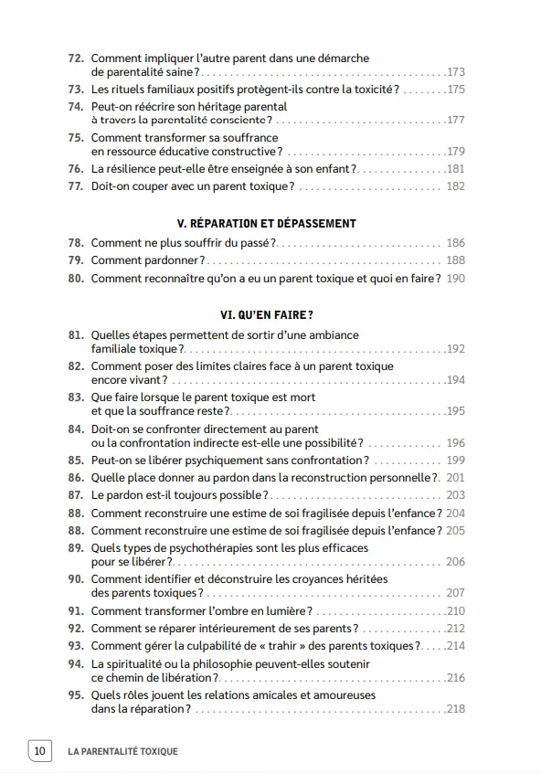 Sommaire du livre La parentalité toxique de Fanny Bauer-Motti, aux éditions Ellipses_4