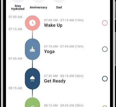 Interface de Structured affichant un planning quotidien avec des tâches organisées en blocs horaires.
